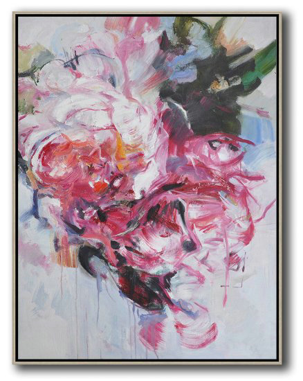 Hame Made Extra Large Vertical Abstract Flower Oil Painting #ABV0A7 - Click Image to Close